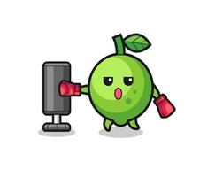 lime boxer cartoon doing training with punching bag vector