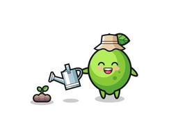 cute lime is watering plant seeds vector