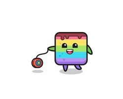 cartoon of cute rainbow cake playing a yoyo vector