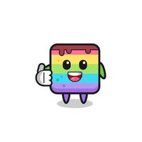 rainbow cake mascot doing thumbs up gesture vector