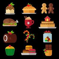 colección de iconos de cena de comida navideña vector