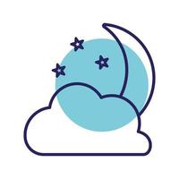 Luna con estrellas y diseño de vector de icono de estilo de línea de nube