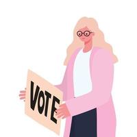 woman with yellow hair, pink coat and a vote poster vector