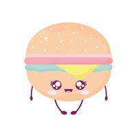 burger with cheese kawaii food style vector