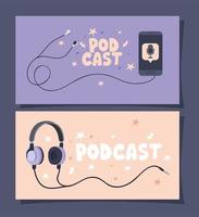 dos tarjetas de podcast vector