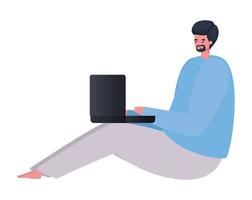 seated man with laptop working vector design