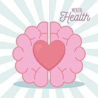 Salud mental con diseño de vector de icono de cerebro y corazón