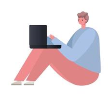seated man with laptop working vector design