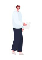 man with dark brown hair, white coat and one paper vector