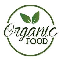 organic food lettering with a leaf on top vector