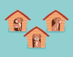 doghouses with puppies vector