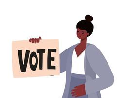 woman with black hair, gray suit and a vote poster vector