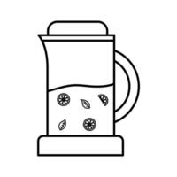 Tarro de té con hojas y limones diseño de vector de icono de estilo de línea