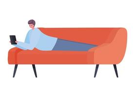 Man with tablet on couch working vector design