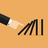 Businessman hand pushing the domino tiles. vector