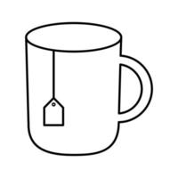 Bolsa de infusión de té en diseño de vector de icono de estilo de línea de taza