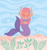 cute purple mermaid vector