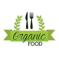 organic food lettering with a fork and knife vector