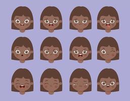 twelve afro girl expressions vector