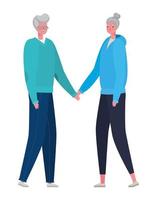 Senior woman and man cartoons with sportswear holding hands vector design