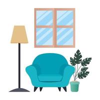 blue chair lamp and plant vector design
