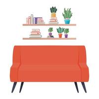 red couch under shelves vector design