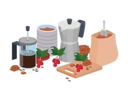 sets of items for cooking and drinking coffee over white background vector