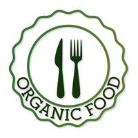 organic lettering with a fork and knife on white background vector