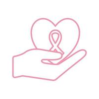 breast cancer ribbon over hands line style icon vector design