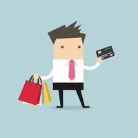 businessman with credit card and shopping bags. vector