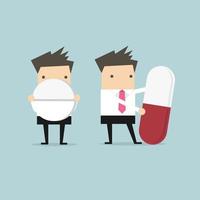 Businessman with big pill. vector