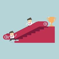 Businessman who going up to escalator to success trophy and another man who is climbing the stairs. vector