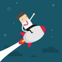 Startup Business. Businessman on a rocket. vector