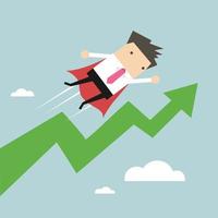 Super businessman with growing graph. vector
