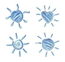 Set of hand drawn sun icons. Funny vector doodle suns.