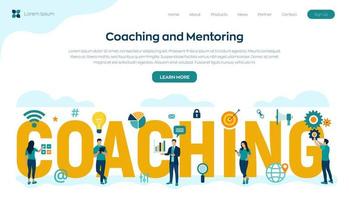 Coaching and mentoring concept. Personal development. Education and e-learning. Webinar, online training courses. Corporate Education. Company Workshop. Vector Illustration with icons and characters.