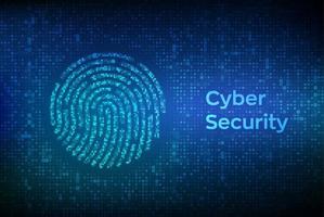 Fingerprint made with binary code. Biometrics identification and approval. Password control through fingerprints. Futuristic biometric and cyber security concept on the digital surface. Vector. EPS10. vector