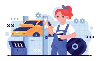 Female Mechanic Repairing Car vector