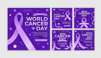 conjunto de publicaciones en redes sociales del día mundial contra el cáncer vector