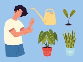 jardinero hombre y plantas vector