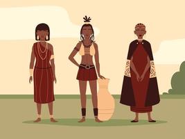 women in traditional tribal clothing vector