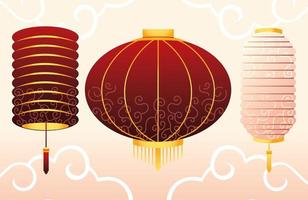 set chinese paper lantern vector