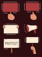 protestando manos y pancarta vector