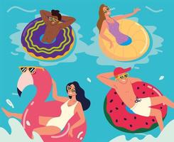 relaxed people on inflatables rings vector