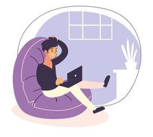 freelancer guy working at home vector