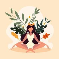 mujer relajante meditacion vector