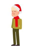 merry christmas boy with hat santa character cartoon vector