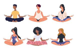 people meditating in lotus posture vector
