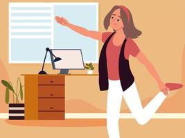 woman in office stretching leg vector