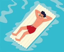 relaxing man on inflatable vector